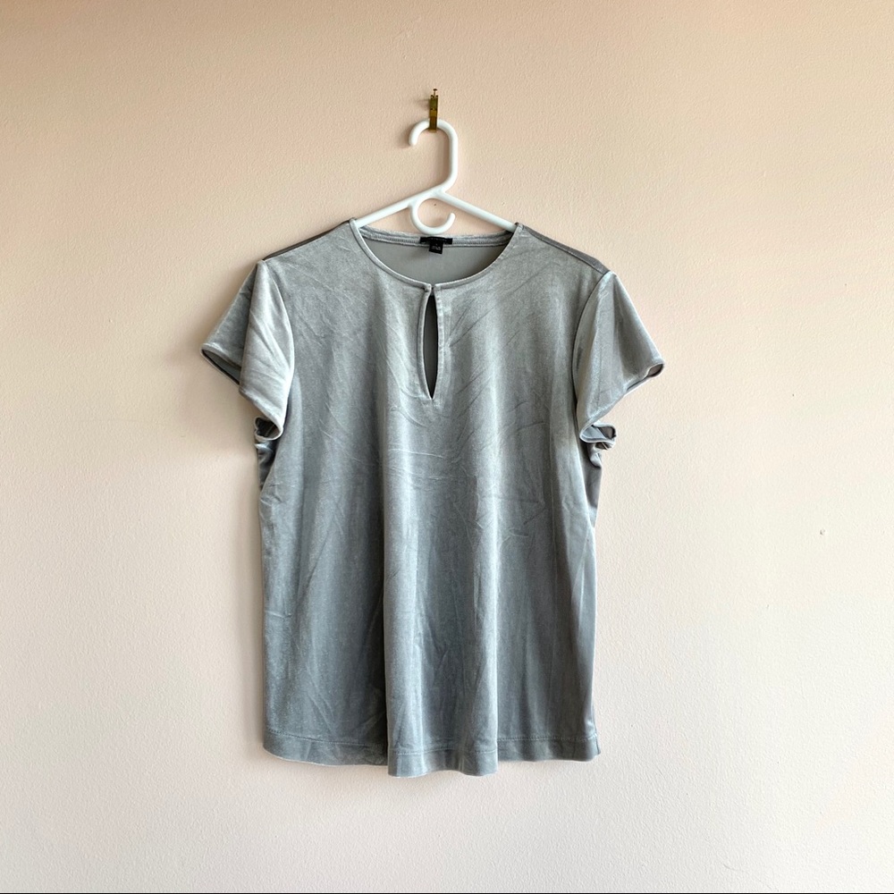 Ann Taylor Shimmery Silver Short Sleeve Top